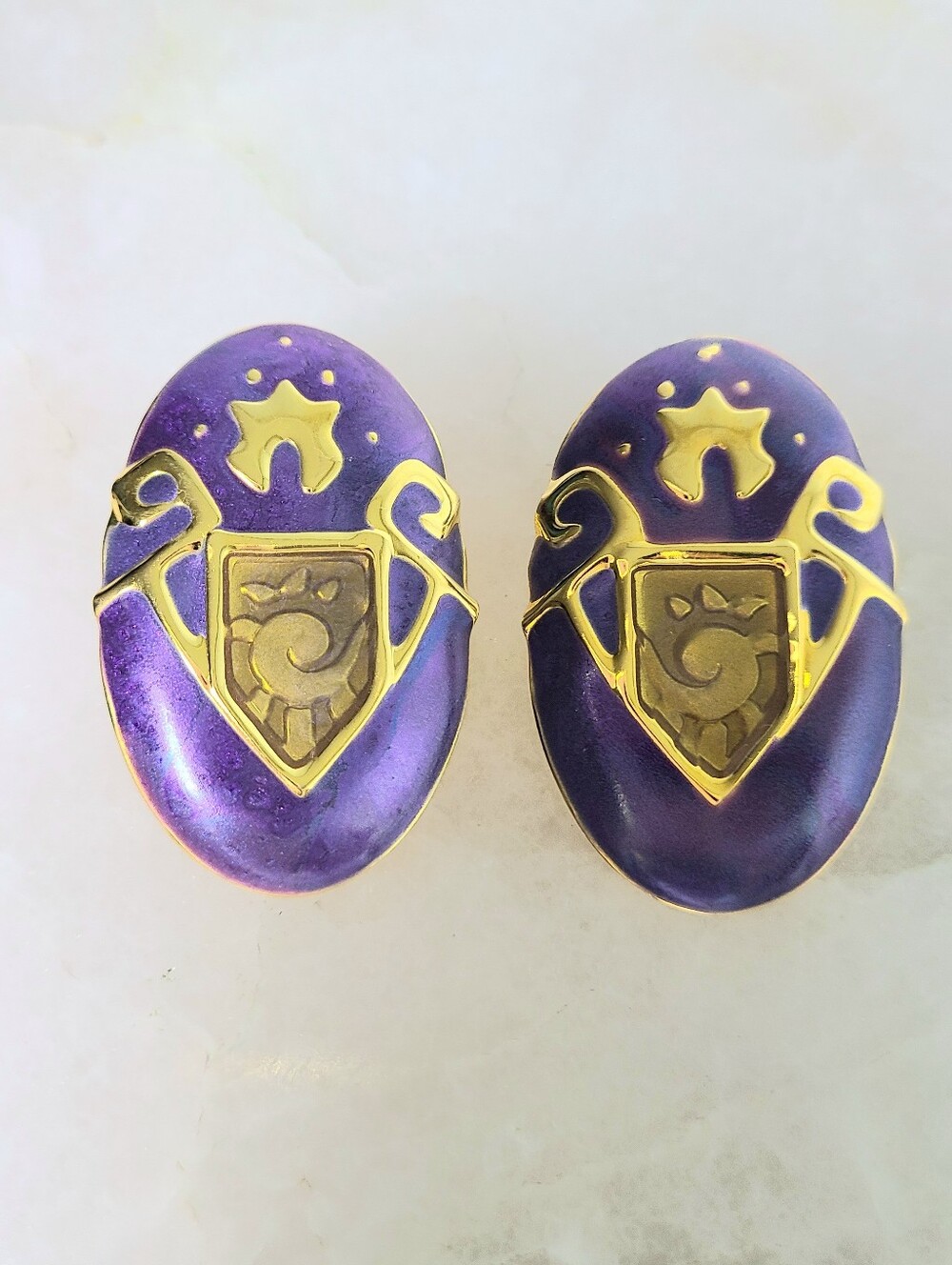 Edgar Berebi Gold Tone Purple Enamel Oval Vintage Earrings